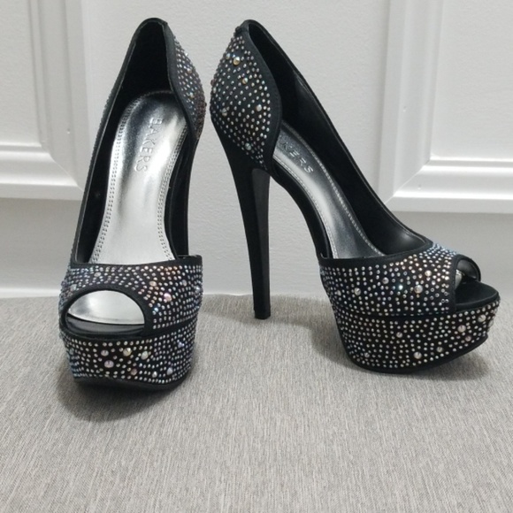 BAKERS Rhinestone Peep Toe Heels Size 7 - Picture 1 of 5